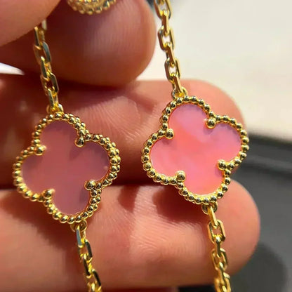 [Zalyn]LUCKY CLOVER 5-MOTIF BRACELET - PINK MOTHER-OF-PEARL COLLECTION