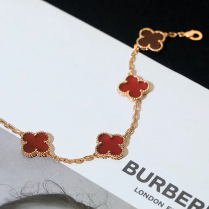 [Zalyn Jewelry ] CLOVER 5 MOTIF RED CORNELIAN BRACELET COLLECTION