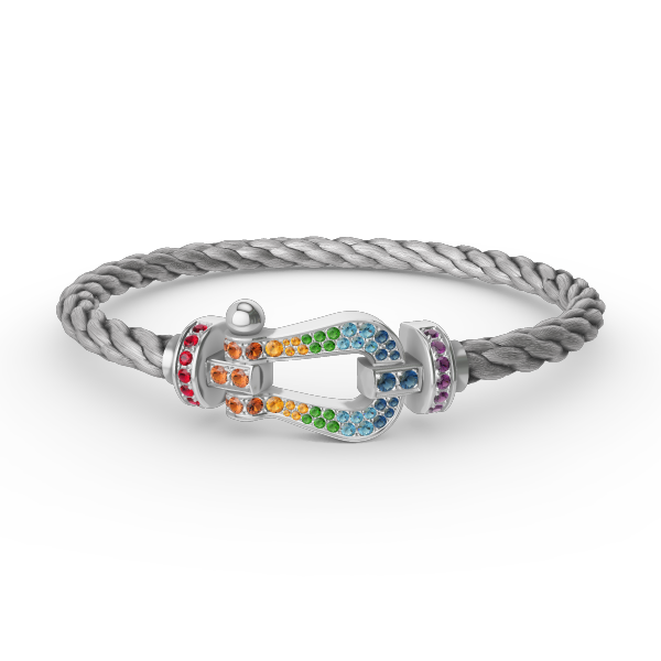 [Zalyn]FORCE LARGE HORSESHOE COLORED DIAMOND BRACELET - WHITE GOLD
