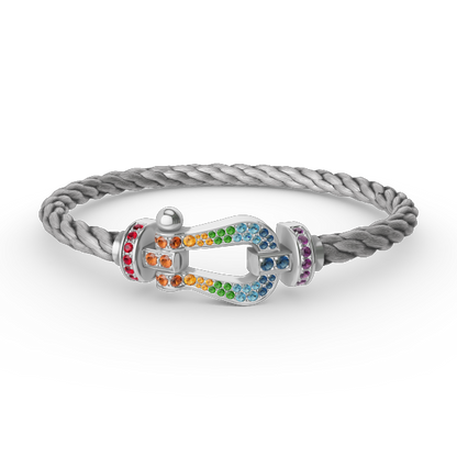 [Zalyn]FORCE LARGE HORSESHOE COLORED DIAMOND BRACELET - WHITE GOLD