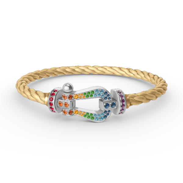 [Zalyn]FORCE LARGE HORSESHOE COLORED DIAMOND BRACELET - WHITE GOLD