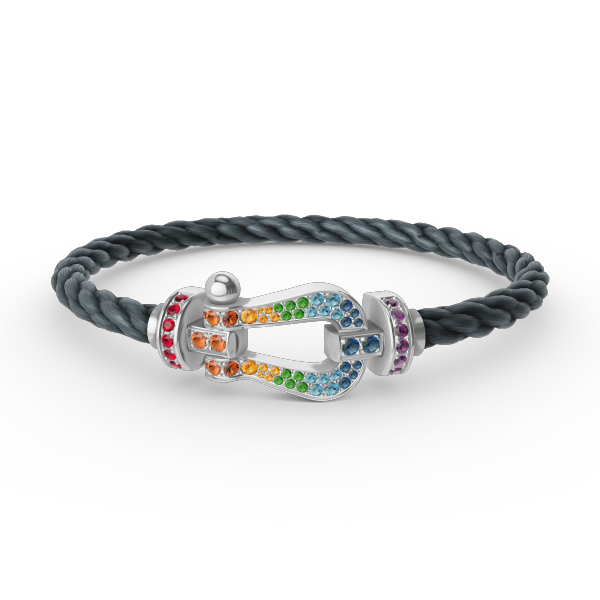 [Zalyn]FORCE LARGE HORSESHOE COLORED DIAMOND BRACELET - WHITE GOLD