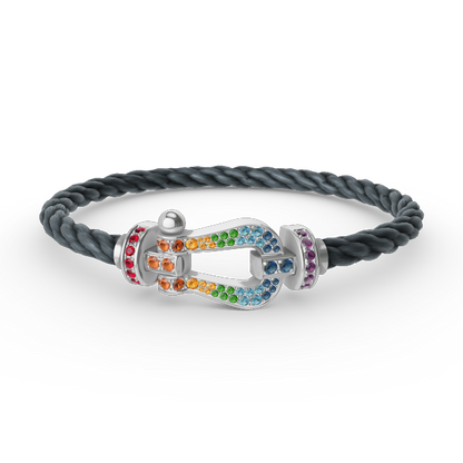 [Zalyn]FORCE LARGE HORSESHOE COLORED DIAMOND BRACELET - WHITE GOLD
