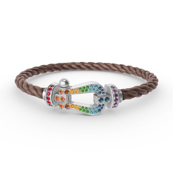 [Zalyn]FORCE LARGE HORSESHOE COLORED DIAMOND BRACELET - WHITE GOLD
