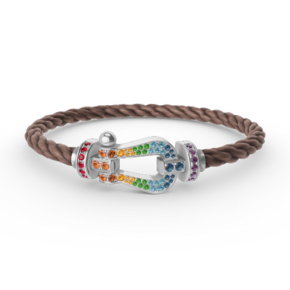 [Zalyn]FORCE LARGE HORSESHOE COLORED DIAMOND BRACELET - WHITE GOLD