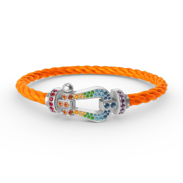 [Zalyn]FORCE LARGE HORSESHOE COLORED DIAMOND BRACELET - WHITE GOLD