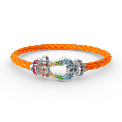 [Zalyn]FORCE LARGE HORSESHOE COLORED DIAMOND BRACELET - WHITE GOLD