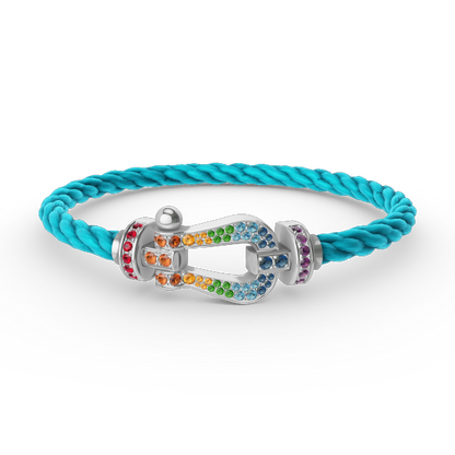 [Zalyn]FORCE LARGE HORSESHOE COLORED DIAMOND BRACELET - WHITE GOLD
