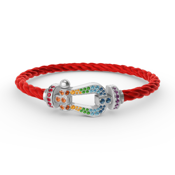 [Zalyn]FORCE LARGE HORSESHOE COLORED DIAMOND BRACELET - WHITE GOLD