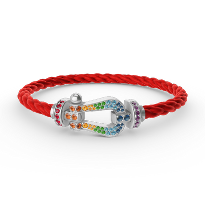 [Zalyn]FORCE LARGE HORSESHOE COLORED DIAMOND BRACELET - WHITE GOLD