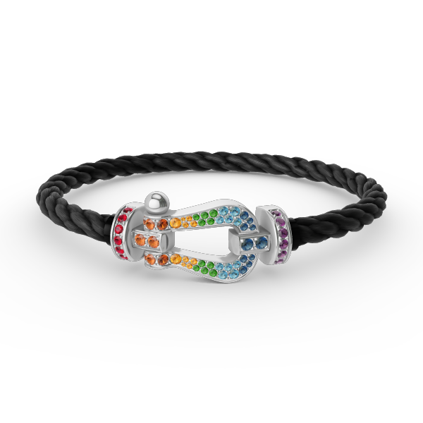 [Zalyn]FORCE LARGE HORSESHOE COLORED DIAMOND BRACELET - WHITE GOLD