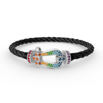 [Zalyn]FORCE LARGE HORSESHOE COLORED DIAMOND BRACELET - WHITE GOLD