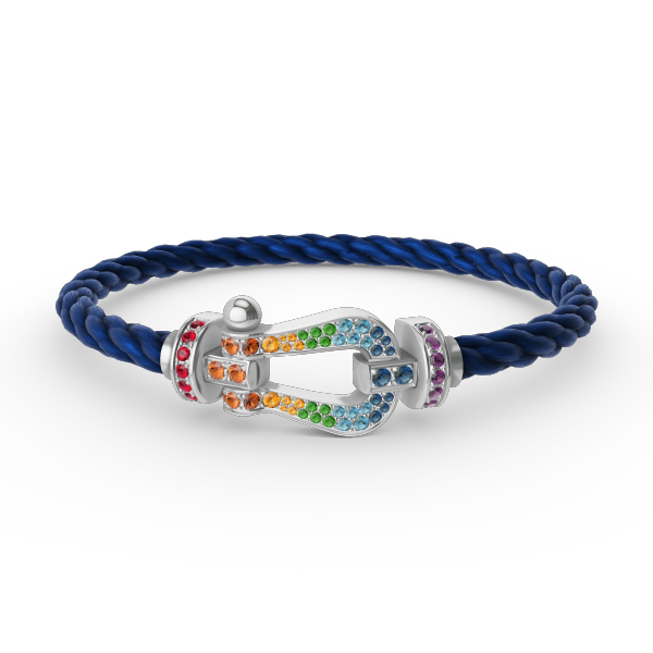 [Zalyn]FORCE LARGE HORSESHOE COLORED DIAMOND BRACELET - WHITE GOLD