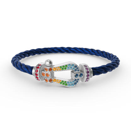 [Zalyn]FORCE LARGE HORSESHOE COLORED DIAMOND BRACELET - WHITE GOLD