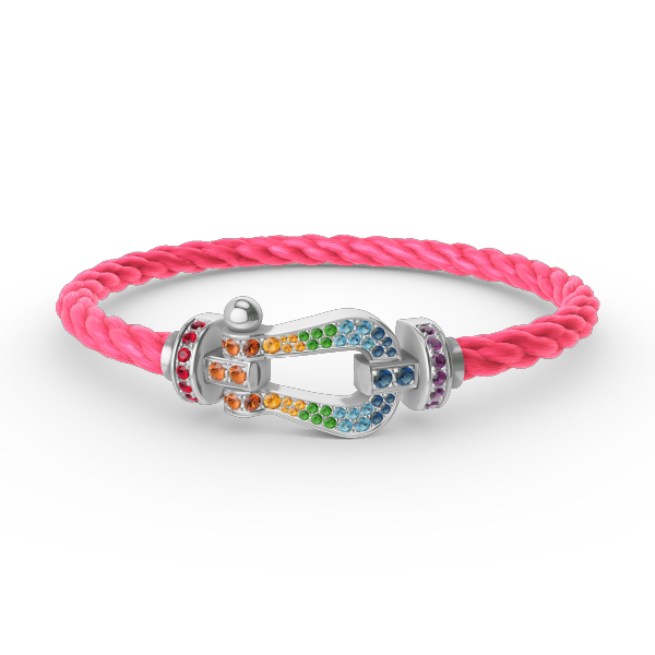 [Zalyn]FORCE LARGE HORSESHOE COLORED DIAMOND BRACELET - WHITE GOLD
