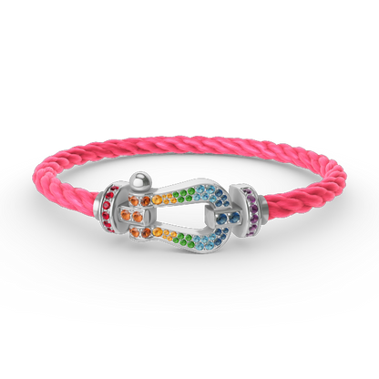 [Zalyn]FORCE LARGE HORSESHOE COLORED DIAMOND BRACELET - WHITE GOLD