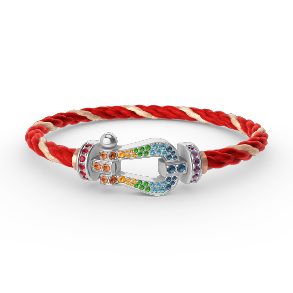 [Zalyn]FORCE LARGE HORSESHOE COLORED DIAMOND BRACELET - WHITE GOLD