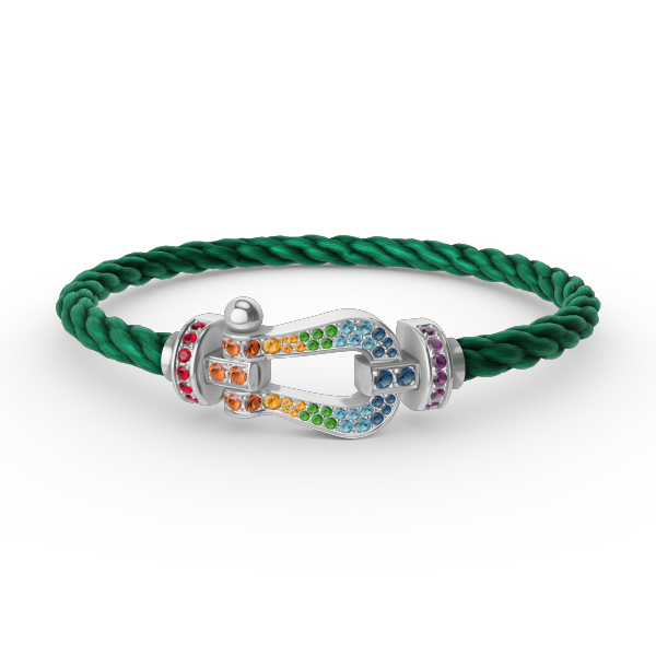 [Zalyn]FORCE LARGE HORSESHOE COLORED DIAMOND BRACELET - WHITE GOLD