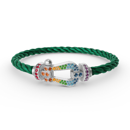 [Zalyn]FORCE LARGE HORSESHOE COLORED DIAMOND BRACELET - WHITE GOLD
