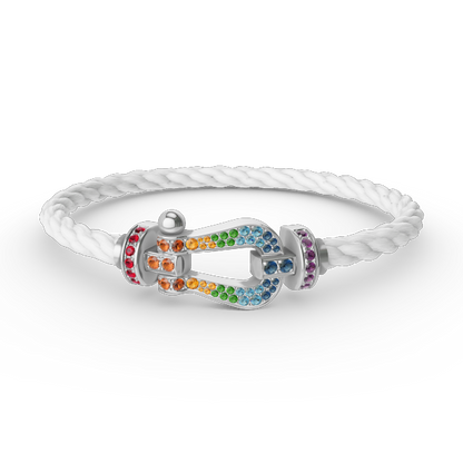 [Zalyn]FORCE LARGE HORSESHOE COLORED DIAMOND BRACELET - WHITE GOLD
