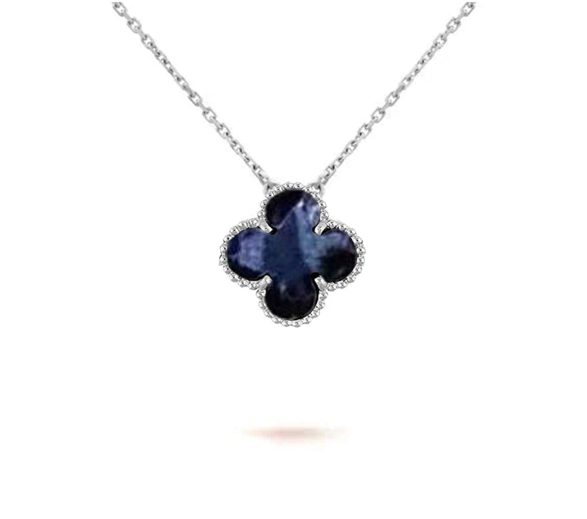 [Zalyn]15MM CLOVER FLOWER PENDANT NECKLACE WHITE GOLD COLLECTION