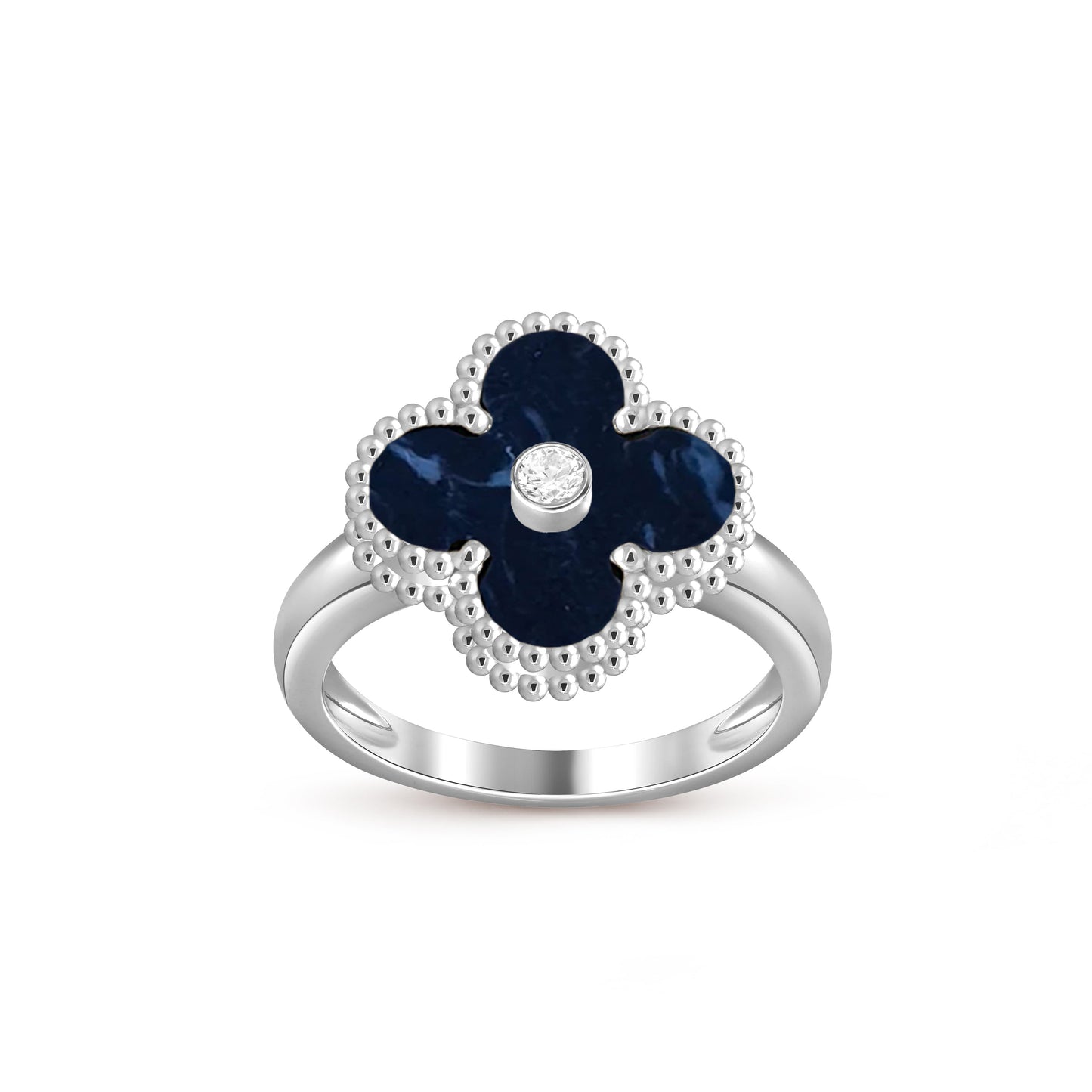 [Zalyn]LUCKY CLOVER DIAMOND-ACCENT WHITE GOLD RING COLLECTION