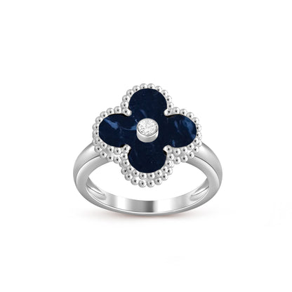 [Zalyn]LUCKY CLOVER DIAMOND-ACCENT WHITE GOLD RING COLLECTION