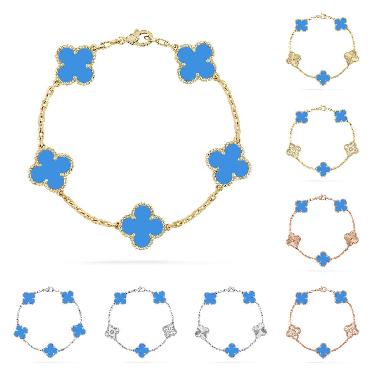[Zalyn]LUCKY CLOVER 5-MOTIF BRACELET - BLUE AGATE COLLECTION