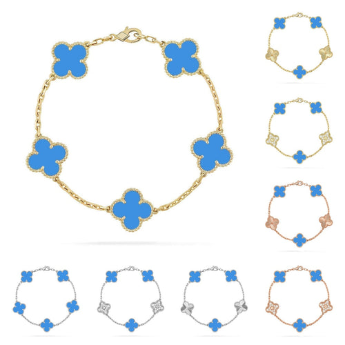 [Zalyn]LUCKY CLOVER 5-MOTIF BRACELET - BLUE AGATE COLLECTION