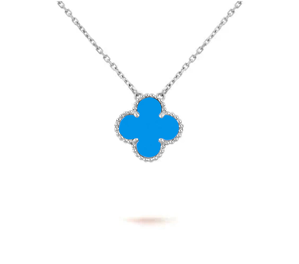 [Zalyn]15MM CLOVER FLOWER PENDANT NECKLACE WHITE GOLD COLLECTION