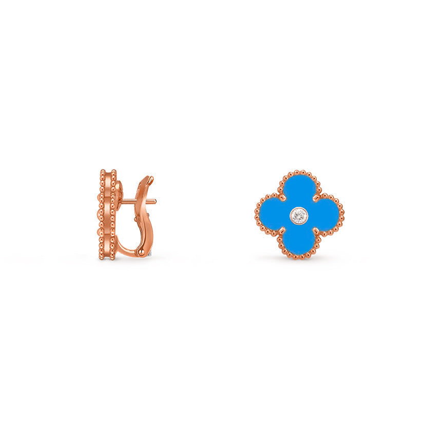 [Zalyn]15MM CLOVER FLOWER STUD EARRINGS DIAMOND-ROSE GOLD COLLECTION