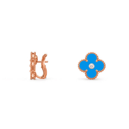 [Zalyn]15MM CLOVER FLOWER STUD EARRINGS DIAMOND-ROSE GOLD COLLECTION