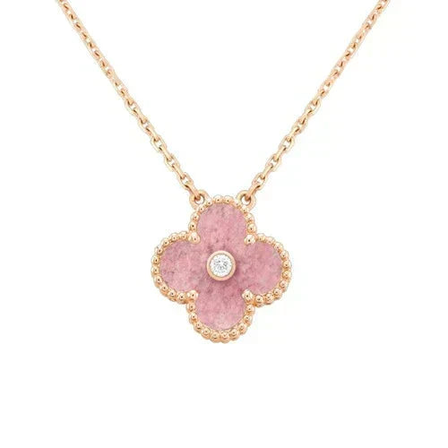[Zalyn Jewelry ]CLOVER 15MM DIAMOND RHODONITE NECKLACE
