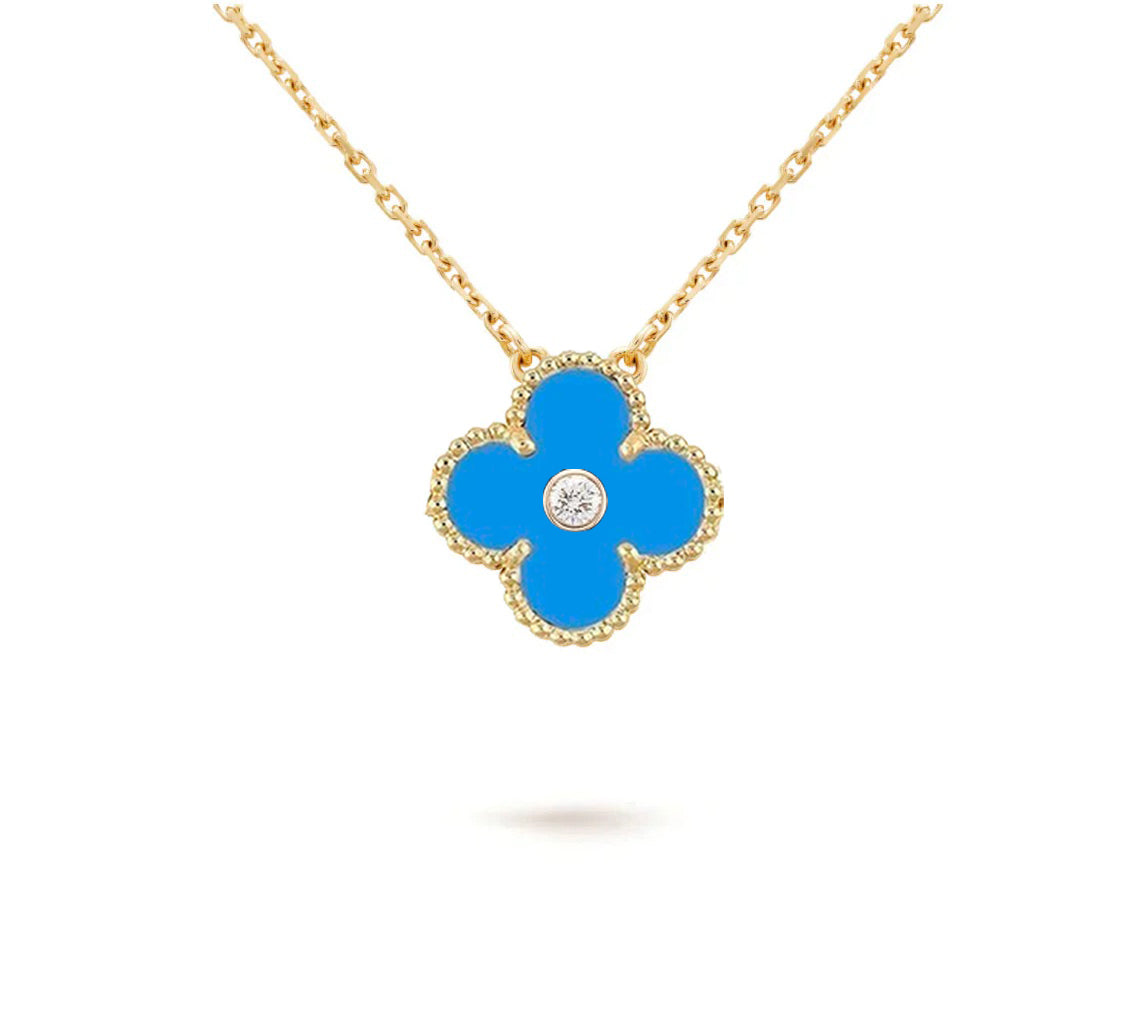 [Zalyn]15MM CLOVER FLOWER DIAMOND PENDANT NECKLACE COLLECTION