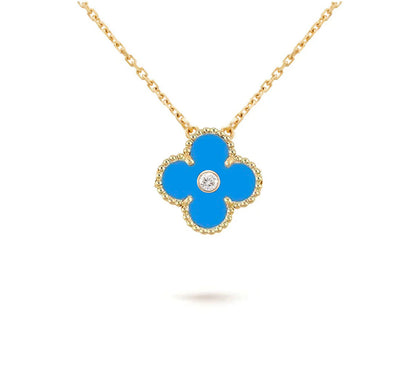[Zalyn]15MM CLOVER FLOWER DIAMOND PENDANT NECKLACE COLLECTION