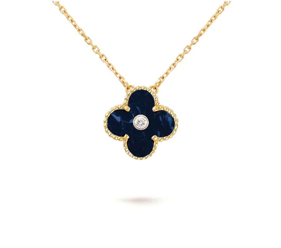 [Zalyn]15MM CLOVER FLOWER DIAMOND PENDANT NECKLACE COLLECTION