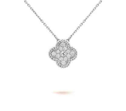 [Zalyn]15MM CLOVER FLOWER PENDANT NECKLACE WHITE GOLD COLLECTION
