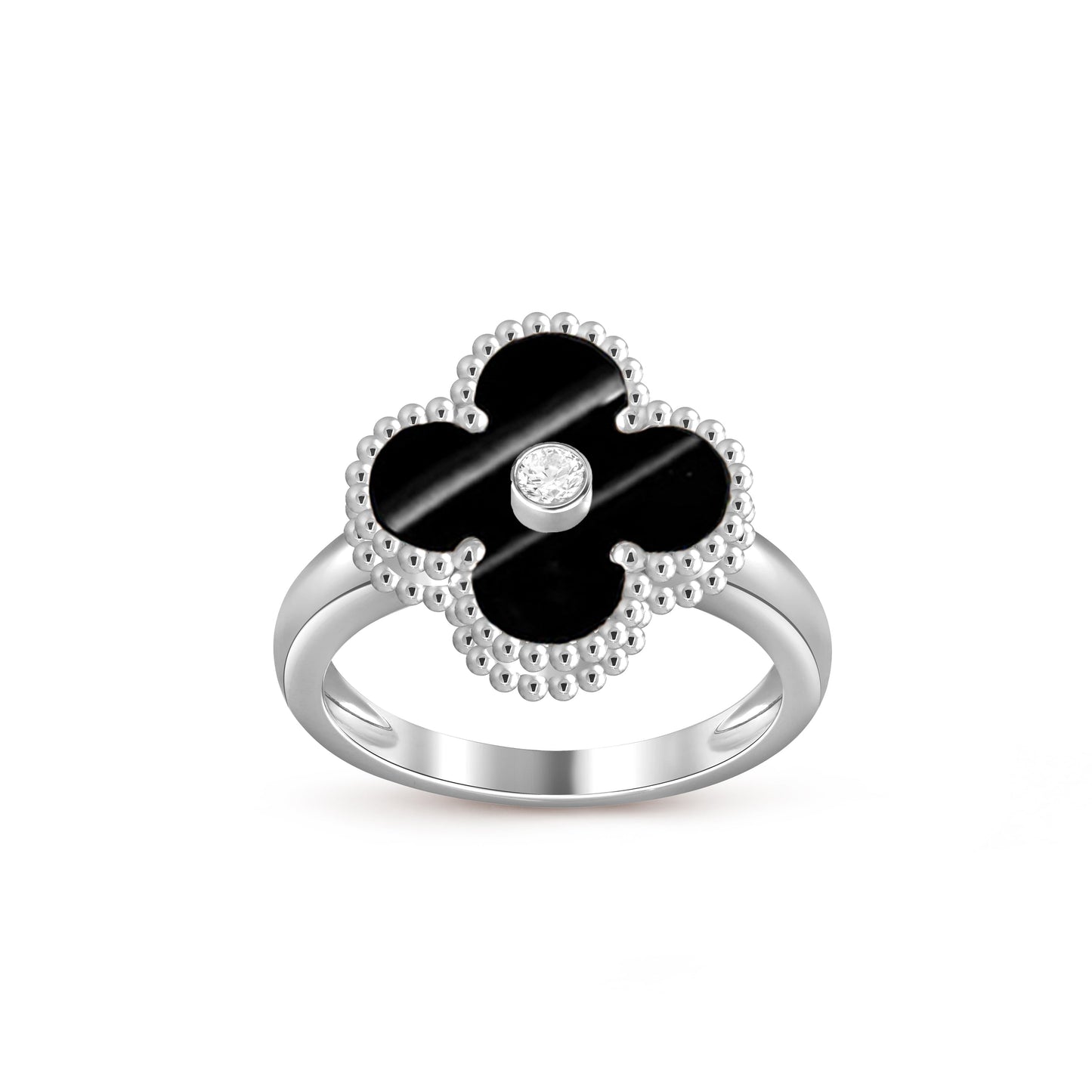 [Zalyn]LUCKY CLOVER DIAMOND-ACCENT WHITE GOLD RING COLLECTION