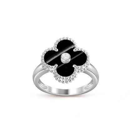 [Zalyn]LUCKY CLOVER DIAMOND-ACCENT WHITE GOLD RING COLLECTION