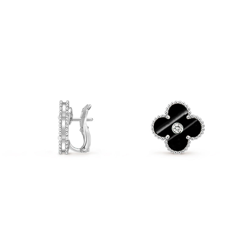 [Zalyn]15MM CLOVER FLOWER STUD EARRINGS DIAMOND-WHITE GOLD COLLECTION