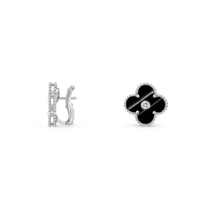 [Zalyn]15MM CLOVER FLOWER STUD EARRINGS DIAMOND-WHITE GOLD COLLECTION