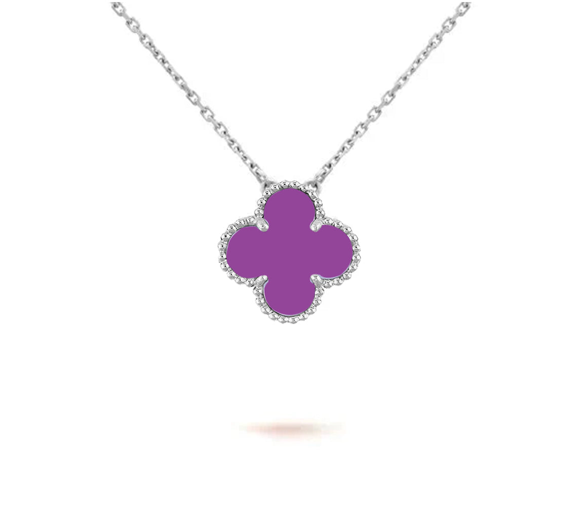 [Zalyn]15MM CLOVER FLOWER PENDANT NECKLACE WHITE GOLD COLLECTION