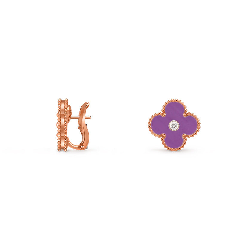 [Zalyn]15MM CLOVER FLOWER STUD EARRINGS DIAMOND-ROSE GOLD COLLECTION