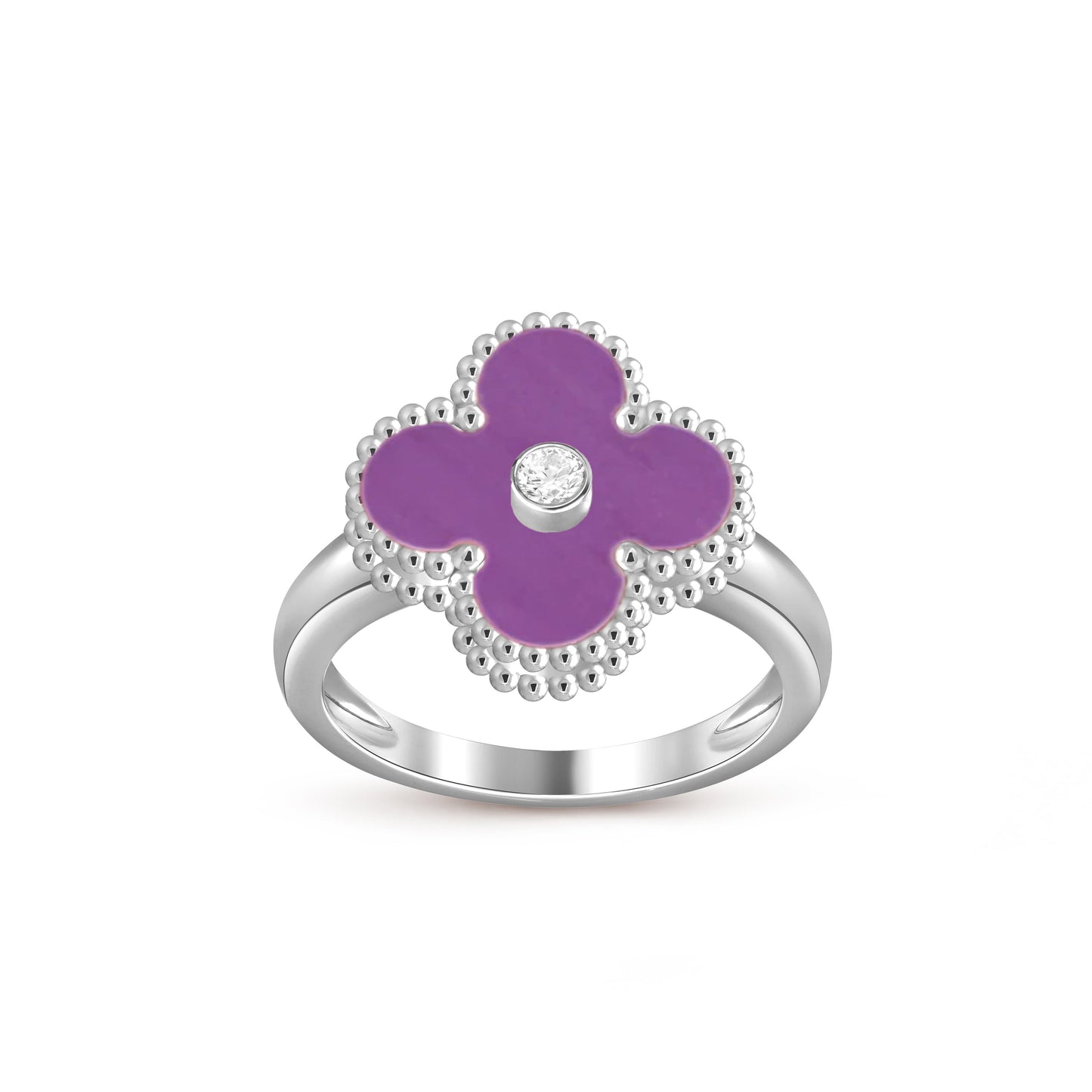 [Zalyn]LUCKY CLOVER DIAMOND-ACCENT WHITE GOLD RING COLLECTION
