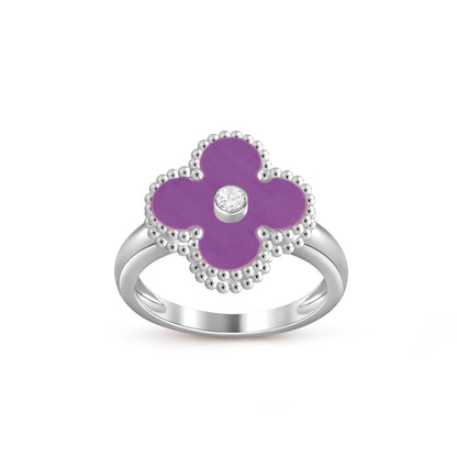 [Zalyn]LUCKY CLOVER DIAMOND-ACCENT WHITE GOLD RING COLLECTION