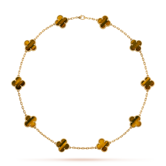 [Zalyn Jewelry ]CLOVER 10 MOTIFS TIGER EYE NECKLACE