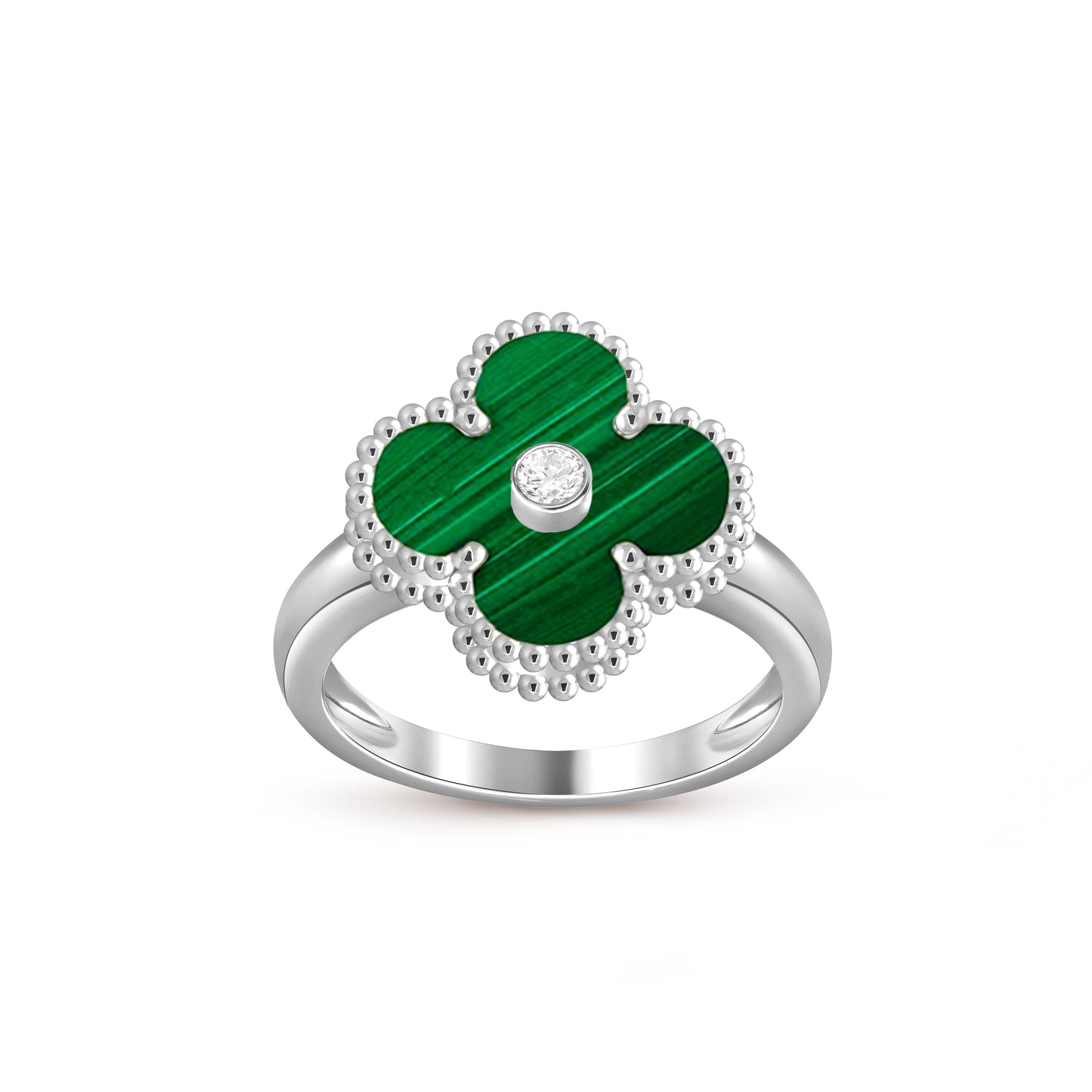 [Zalyn]LUCKY CLOVER DIAMOND-ACCENT WHITE GOLD RING COLLECTION
