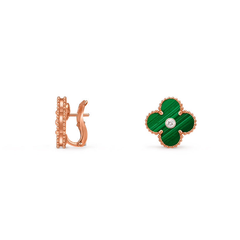 [Zalyn]15MM CLOVER FLOWER STUD EARRINGS DIAMOND-ROSE GOLD COLLECTION