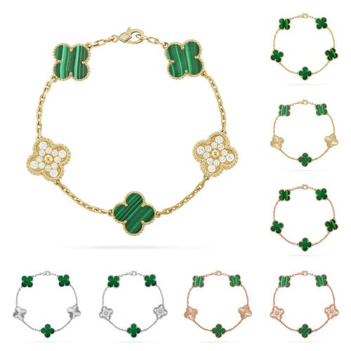 [Zalyn]LUCKY CLOVER 5-MOTIF BRACELET - MALACHITE COLLECTION