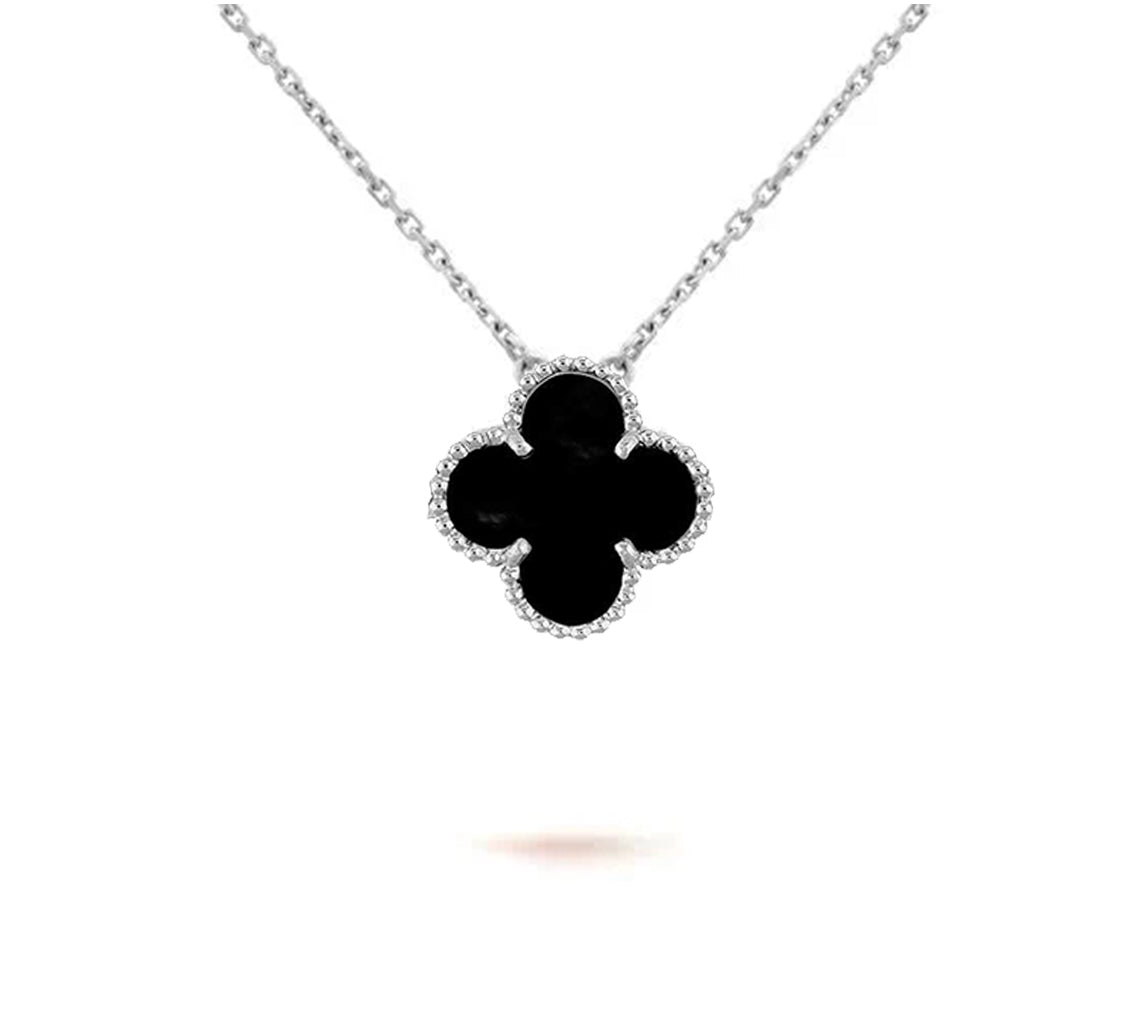 [Zalyn]15MM CLOVER FLOWER PENDANT NECKLACE WHITE GOLD COLLECTION